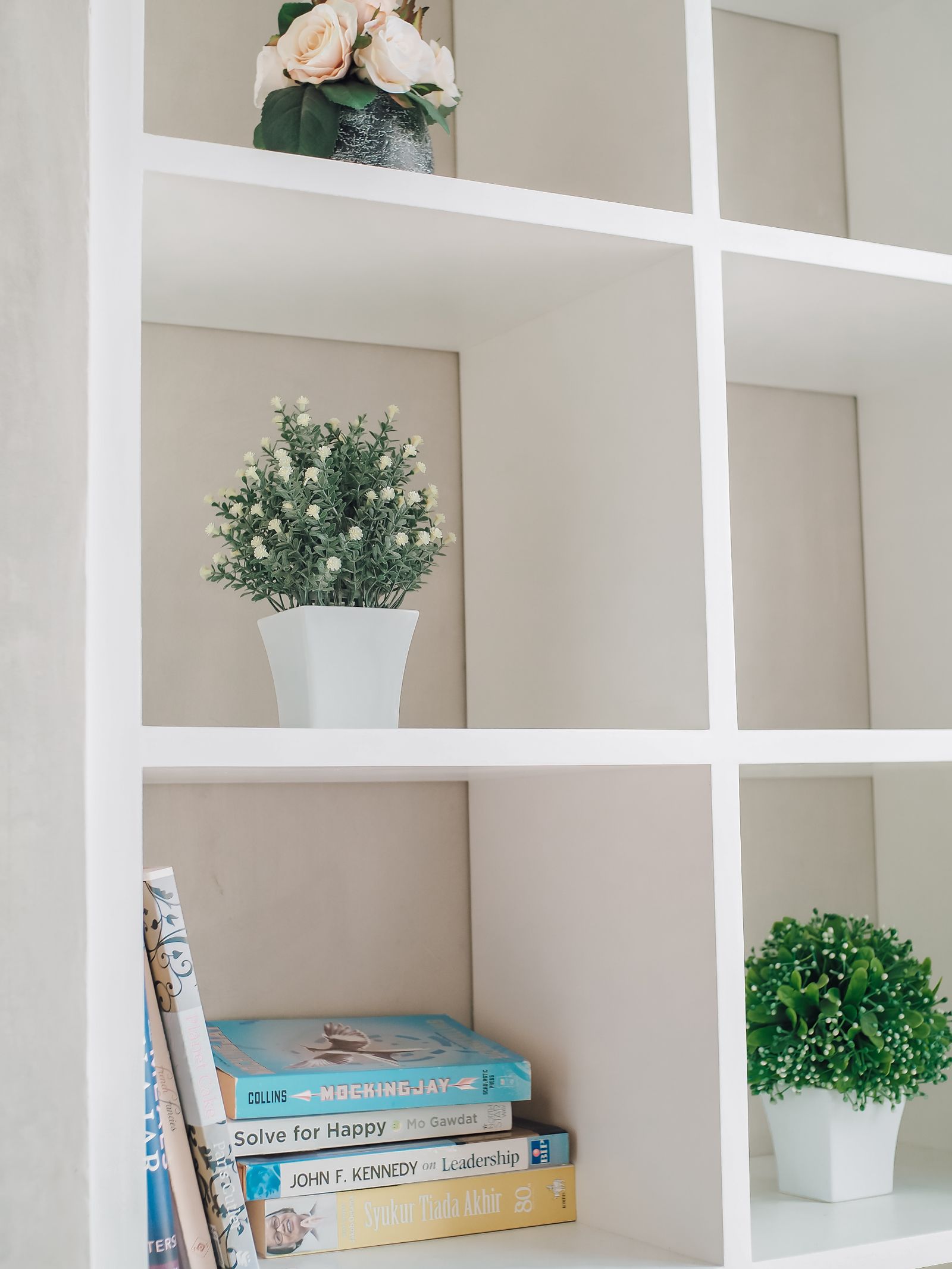 Calm minimalist organized shelf in a clutter-free home