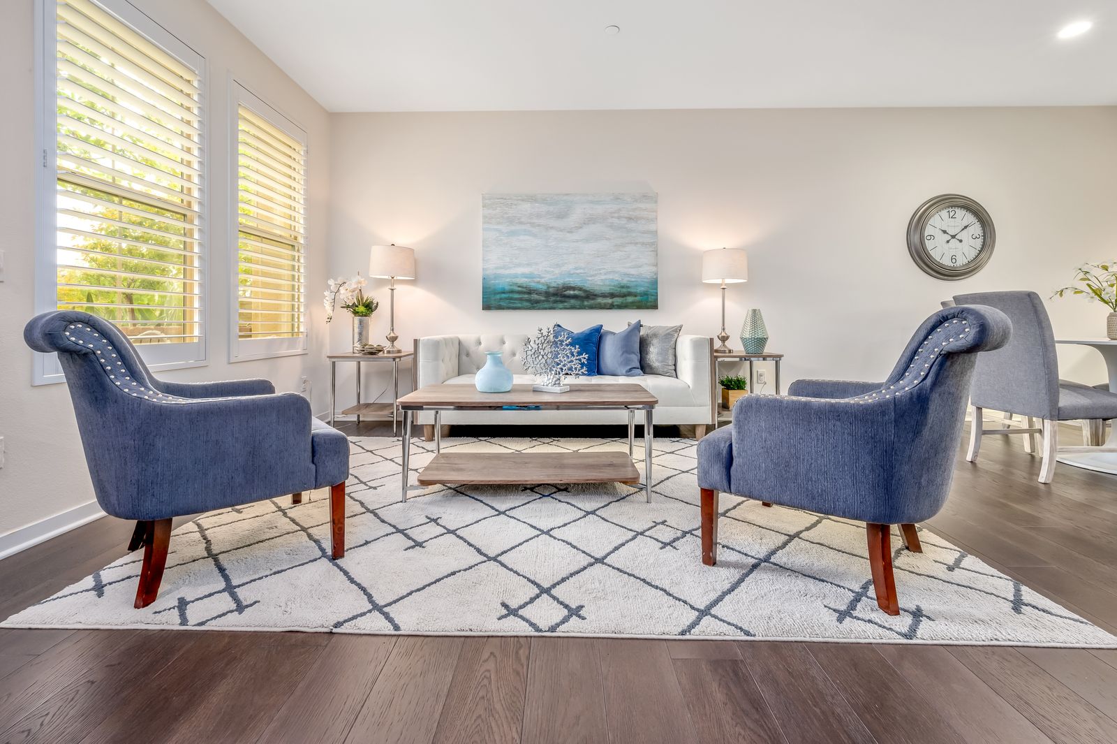 Styled and staged living room presented for sale